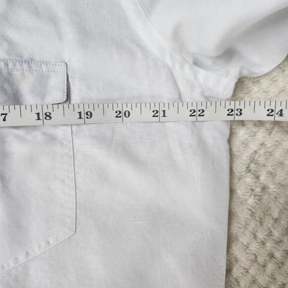 Andrea Bossi Men’s Long Sleeve Shirt  Size L 100% Linen White with Check Accents - Picture 8 of 9